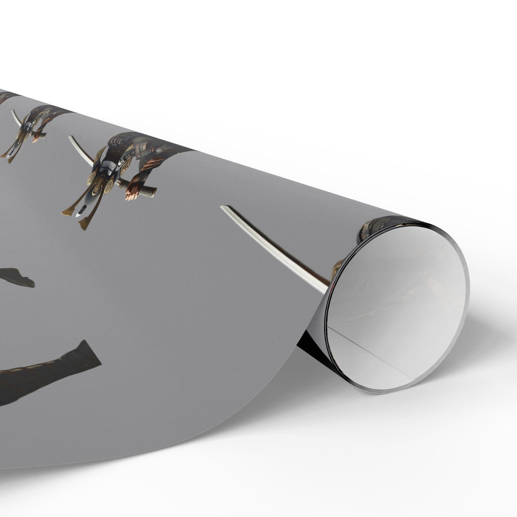 Samurai Warrior Pattern Wrapping Paper — Grey Gift Wrap for Martial Arts Fans